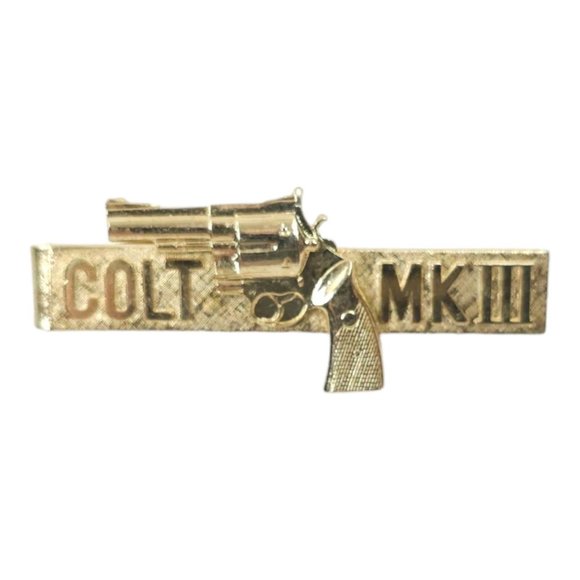 Vintage Colt Revolver MK III Mark Tie Clasp 1.75" Clip Gold Tone - Picture 1 of 7